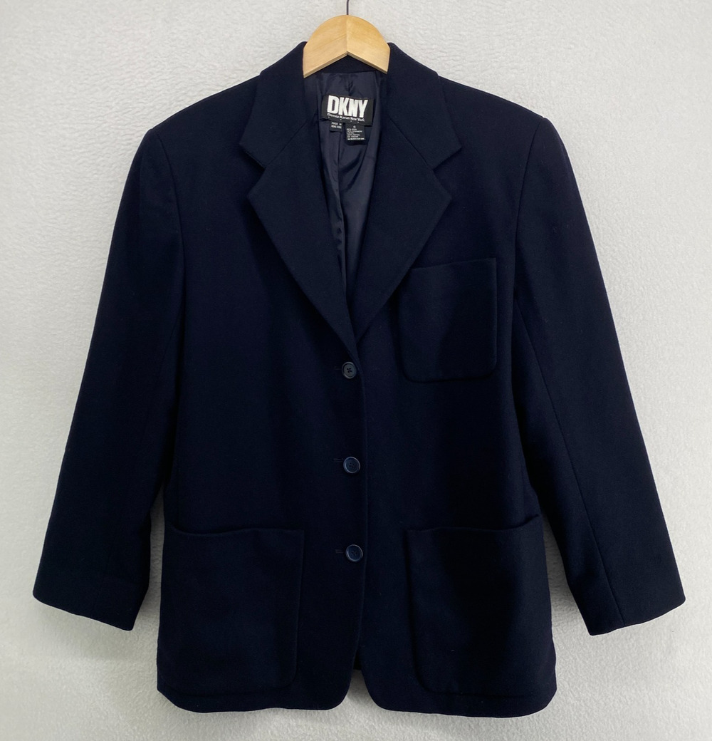 DKNY Blazer 6 Boiled Wool Cashmere Suit Jacket Button Front Blue VTG 90s Y2K HK